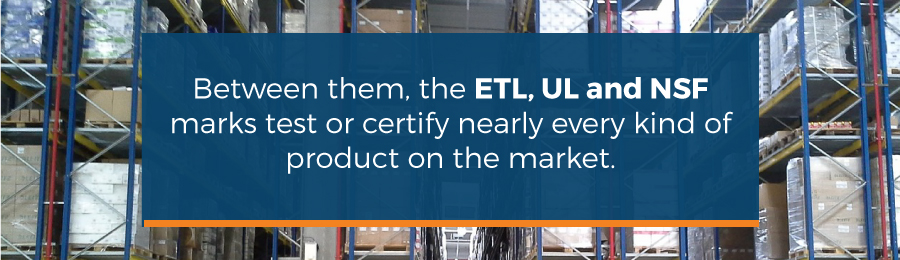 ETL, UL和NSF涵盖美国大部分产品